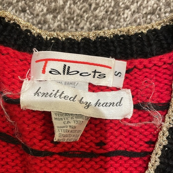 Christmas sweater vintage Talbots knitted by hand small v-neck train red - Picture 2 of 7